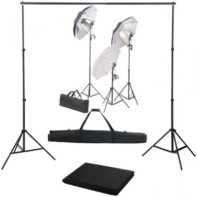 vidaXL Kit de Estudio Fotográfico 3 Focos + Fondo + Paraguas vidaXL Kit de Estudio Fotográfico 3 Focos + Fondo + Paraguas