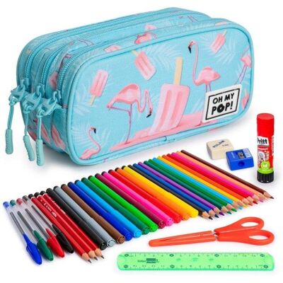 Estuche escolar triple Karactermania ColePack EcoTrick Ice Flamingo con material incluido Estuche escolar triple Karactermania ColePack EcoTrick Ice Flamingo con material incluido