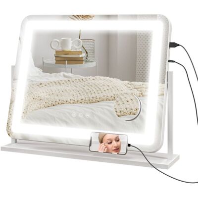 Homcom Espejo De Maquillaje Con Luz Con 3 Modos De Iluminación Ajustables Blanco Homcom Espejo De Maquillaje Con Luz Con 3 Modos De Iluminación Ajustables Blanco