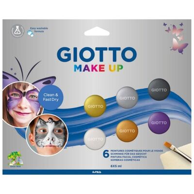 Pinturas para Cara y Cuerpo GIOTTO F476500 Metálicas 6 Unidades con Pincel y Esponja Pinturas para Cara y Cuerpo GIOTTO F476500 Metálicas 6 Unidades con Pincel y Esponja
