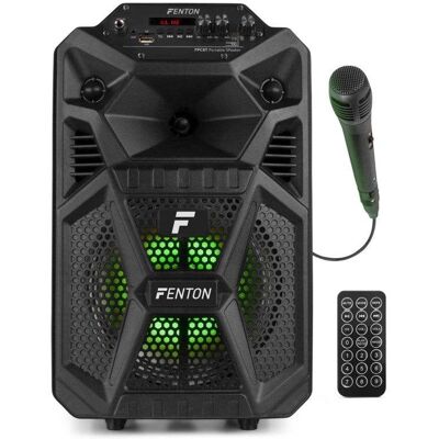Altavoces Fenton Karaoke portátil Bluetooth 100W con micrófono y luces LED Altavoces Fenton Karaoke portátil Bluetooth 100W con micrófono y luces LED