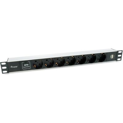 Equip Regleta Alimentación Rack 19" 1U 7x Schuko + 2x USB Aluminio Negra Equip Regleta Alimentación Rack 19" 1U 7x Schuko + 2x USB Aluminio Negra