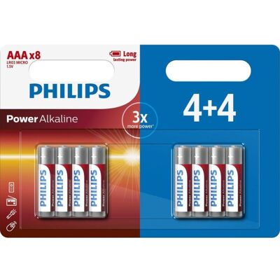 Pila Philips Power Alkaline LR03P8BP/10 AAA alcalina 1,5 V pack 8 unidades Pila Philips Power Alkaline LR03P8BP/10 AAA alcalina 1,5 V pack 8 unidades