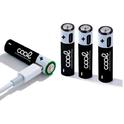 Pilas Recargables AAA Cool con Carga USB Tipo-C Pack 4 Unidades Pilas Recargables AAA Cool con Carga USB Tipo-C Pack 4 Unidades