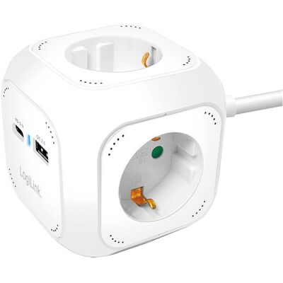 LogiLink Power Cube Múltiples enchufes - 4x Tomacorriente, USB-C PD 20W, USB-A QC 18W LogiLink Power Cube Múltiples enchufes - 4x Tomacorriente, USB-C PD 20W, USB-A QC 18W
