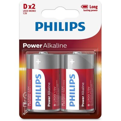 Philips Power Alkaline Pilas Alcalinas D LR20 1.5V Pack 2 Unidades Philips Power Alkaline Pilas Alcalinas D LR20 1.5V Pack 2 Unidades