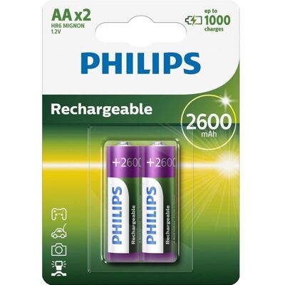 Philips Pack 2 Pilas Recargables 2600mAh AA HR6 Philips Pack 2 Pilas Recargables 2600mAh AA HR6