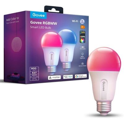 Bombilla LED inteligente Govee RGBWW E27 800lm Pack 2 unidades Bombilla LED inteligente Govee RGBWW E27 800lm Pack 2 unidades