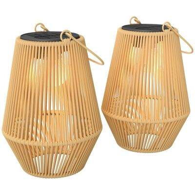 Outsunny Set De 2 Farolas Solares Exterior De Ratán Colgantes Ip44 Marrón Outsunny Set De 2 Farolas Solares Exterior De Ratán Colgantes Ip44 Marrón