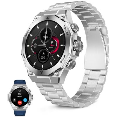 Ksix Titanium Go Smartwatch AMOLED 1.43", 2 Correas, Autonomía 5 Días, Llamadas, Plateado Ksix Titanium Go Smartwatch AMOLED 1.43", 2 Correas, Autonomía 5 Días, Llamadas, Plateado