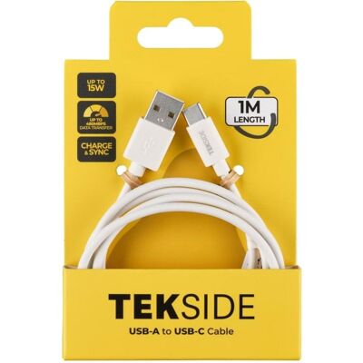 Cable USB-A a USB-C Cellularline TEKSIDE 1 m 15W 480 Mbit/s Blanco Cable USB-A a USB-C Cellularline TEKSIDE 1 m 15W 480 Mbit/s Blanco
