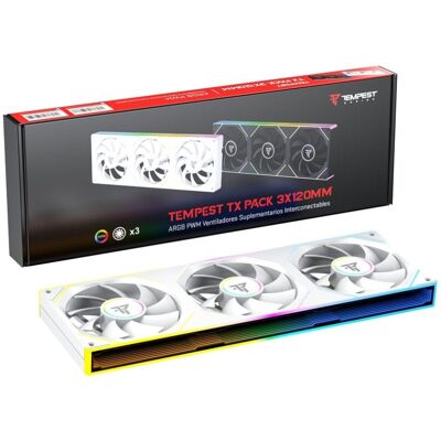 Tempest Fan TX 120mm ARGB PWM Pack 3 Interconectable Blanco Tempest Fan TX 120mm ARGB PWM Pack 3 Interconectable Blanco