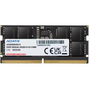 Memoria RAM Adata AD5S560048G-S 48GB 1x48GB DDR5 5600MHz CL46 SO-DIMM Negro Memoria RAM Adata AD5S560048G-S 48GB 1x48GB DDR5 5600MHz CL46 SO-DIMM Negro