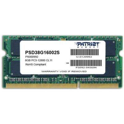 Memoria RAM Patriot 8GB PC3-12800 1x8GB DDR3 1600MHz CL11 SO-DIMM 204 pines SPD Memoria RAM Patriot 8GB PC3-12800 1x8GB DDR3 1600MHz CL11 SO-DIMM 204 pines SPD