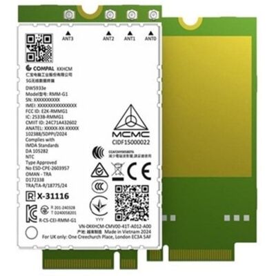 Tarjeta de Red Dell DW5933E PCI Express 5G WWAN 4670 Mbit/s M.2 3052 Tarjeta de Red Dell DW5933E PCI Express 5G WWAN 4670 Mbit/s M.2 3052