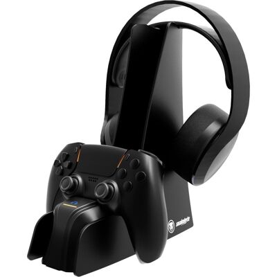 Soporte de recarga Snakebyte Dual Charge & Headset Stand 5 Negro, USB, para PlayStation 5 Soporte de recarga Snakebyte Dual Charge & Headset Stand 5 Negro, USB, para PlayStation 5
