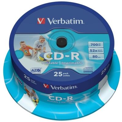 CD-R Verbatim AZO Wide Inkjet Printable 52x 700MB Eje 25 unidades CD-R Verbatim AZO Wide Inkjet Printable 52x 700MB Eje 25 unidades