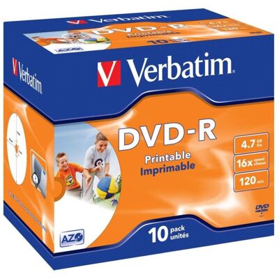 DVD-R Verbatim 4,7 GB 16x Imprimible Caja de Cartón 10 Unidades DVD-R Verbatim 4,7 GB 16x Imprimible Caja de Cartón 10 Unidades