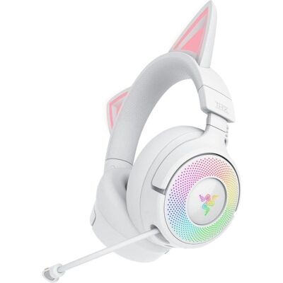 Auriculares Gaming Razer Kraken Kitty V3 Pro inalámbricos HyperSpeed RGB con micrófono y orejas de gato blancos Auriculares Gaming Razer Kraken Kitty V3 Pro inalámbricos HyperSpeed RGB con micrófono y orejas de gato blancos