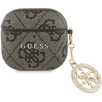 Funda Guess para AirPods 4 de Polipiel Marrón con Logo y Charm de Piedras Funda Guess para AirPods 4 de Polipiel Marrón con Logo y Charm de Piedras
