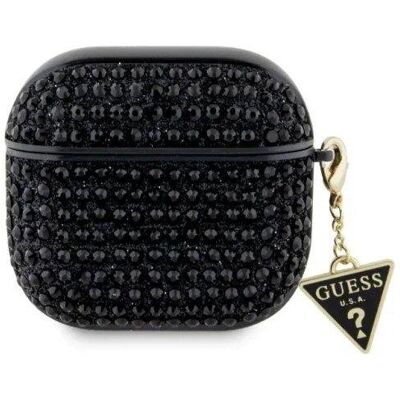 Funda Guess para AirPods 4 Negra con Piedras Brillantes y Charm Funda Guess para AirPods 4 Negra con Piedras Brillantes y Charm