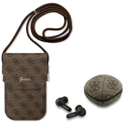 Auriculares Guess TWS inalámbricos Bluetooth con bolso de polipiel marrón y logo 4G Auriculares Guess TWS inalámbricos Bluetooth con bolso de polipiel marrón y logo 4G