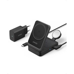 Anker MagGo Cargador Inalámbrico iPhone 3 en 1 Soporte de Carga 15 W Qi2 + Cargador Negro Anker MagGo Cargador Inalámbrico iPhone 3 en 1 Soporte de Carga 15 W Qi2 + Cargador Negro