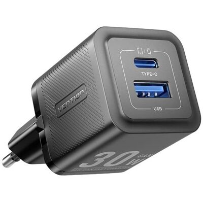 Cargador de Pared Vention FEQB0-EU - USB-C, USB-A, 30W - Negro Cargador de Pared Vention FEQB0-EU - USB-C, USB-A, 30W - Negro