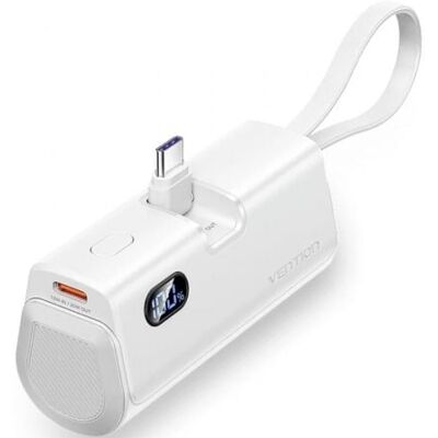 Vention Power Bank LED 4800mAh Blanco Plegable USB-C Vention Power Bank LED 4800mAh Blanco Plegable USB-C