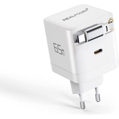 Cargador USB RealPower GaN 65W 2 Puertos USB-C Blanco Cargador USB RealPower GaN 65W 2 Puertos USB-C Blanco