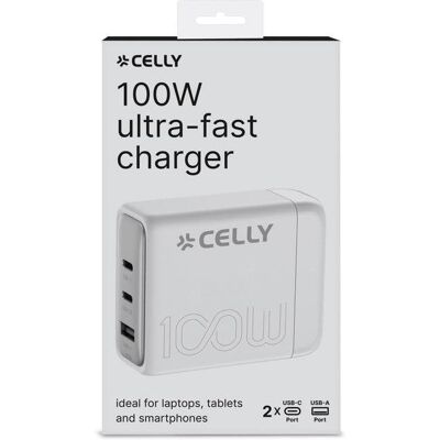 Cargador Celly Power Station 100W Pro Power USB-C Blanco Cargador Celly Power Station 100W Pro Power USB-C Blanco