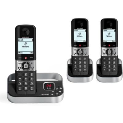 Teléfono inalámbrico Alcatel F890 con contestador, trío de auriculares y bloqueo de llamadas Teléfono inalámbrico Alcatel F890 con contestador, trío de auriculares y bloqueo de llamadas
