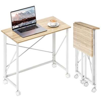 Homcom Escritorio Plegable Con Ruedas Para Espacios Pequeños 80x40x75 Cm Natural Homcom Escritorio Plegable Con Ruedas Para Espacios Pequeños 80x40x75 Cm Natural