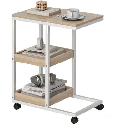 Homcom Mesita Auxiliar En Forma De C Con Ruedas 51x33x66 Cm Natural Y Blanco Homcom Mesita Auxiliar En Forma De C Con Ruedas 51x33x66 Cm Natural Y Blanco