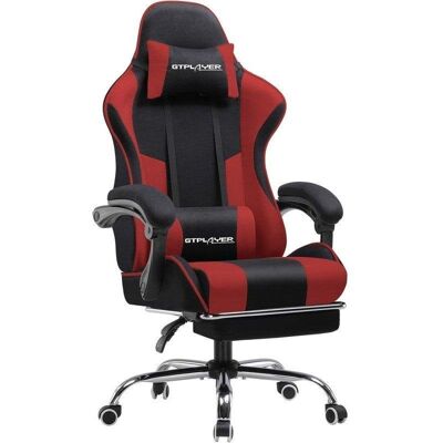 Silla gaming GTPLAYER con masaje lumbar, reposapiés y altura regulable en tela roja Silla gaming GTPLAYER con masaje lumbar, reposapiés y altura regulable en tela roja