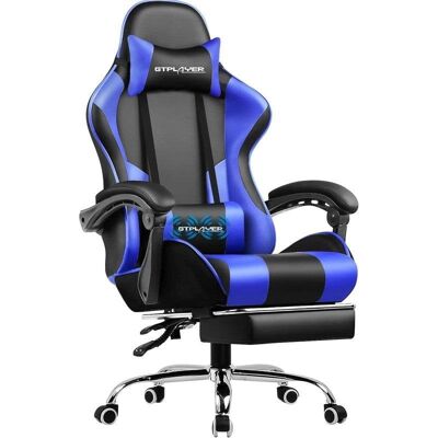 Silla gaming GTPLAYER ergonómica con masaje lumbar y reposapiés azul estructura metálica Silla gaming GTPLAYER ergonómica con masaje lumbar y reposapiés azul estructura metálica