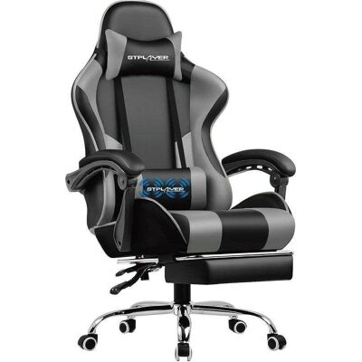 Silla Gaming GTPLAYER Ergonómica con Reposapiés y Masaje Lumbar Piel Sintética Gris Silla Gaming GTPLAYER Ergonómica con Reposapiés y Masaje Lumbar Piel Sintética Gris