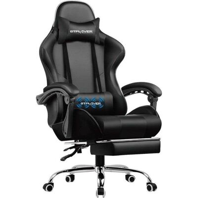 Silla Gaming GTPLAYER Ergonómica con Reposapiés y Masaje Lumbar USB Negro Silla Gaming GTPLAYER Ergonómica con Reposapiés y Masaje Lumbar USB Negro