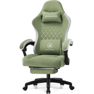 Silla Gaming GTPLAYER Ergonómica con Descansapiés y Tela Verde Silla Gaming GTPLAYER Ergonómica con Descansapiés y Tela Verde
