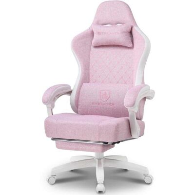 Silla gaming GTPLAYER Ergonómica blanco-rosa con soporte para pies y asiento con muelles Silla gaming GTPLAYER Ergonómica blanco-rosa con soporte para pies y asiento con muelles