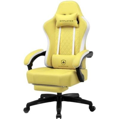 Silla gaming ergonómica GTPLAYER con soporte para pies y asiento de muelles amarillo Silla gaming ergonómica GTPLAYER con soporte para pies y asiento de muelles amarillo