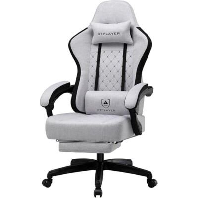 Silla GTPLAYER Ergonómica Gaming con Soporte Pies y Tela Blanco-Gris Silla GTPLAYER Ergonómica Gaming con Soporte Pies y Tela Blanco-Gris