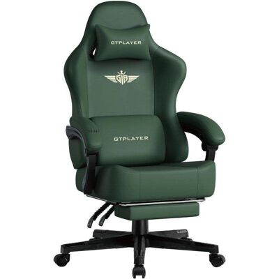Silla Gaming GTPLAYER con Reclino 150° y Reposapiés - Cuero Sintético Verde Silla Gaming GTPLAYER con Reclino 150° y Reposapiés - Cuero Sintético Verde