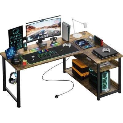 Mesa Gaming GTPLAYER L 120x80 Superficie Fibra de Carbono Estante Marrón Mesa Gaming GTPLAYER L 120x80 Superficie Fibra de Carbono Estante Marrón
