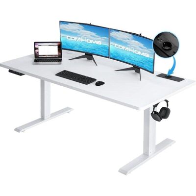 Mesa gaming GTPLAYER elevable 160x70 cm blanca motor eléctrico USB gancho Mesa gaming GTPLAYER elevable 160x70 cm blanca motor eléctrico USB gancho