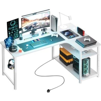Mesa Gaming GTPLAYER L 120x80 Enchufe USB Estantes Blanco Mesa Gaming GTPLAYER L 120x80 Enchufe USB Estantes Blanco