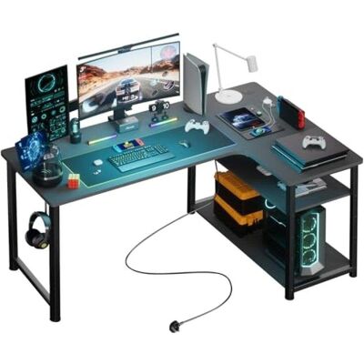 Mesa Gaming L GTPLAYER 120x80cm Superficie Fibra Carbono Estantes Ajustables Negro Mesa Gaming L GTPLAYER 120x80cm Superficie Fibra Carbono Estantes Ajustables Negro