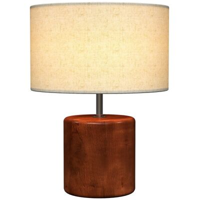 Homcom Lámpara De Mesa Rústica Con Base De Madera Pantalla De Lino Marrón Homcom Lámpara De Mesa Rústica Con Base De Madera Pantalla De Lino Marrón