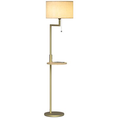 Homcom Lámpara De Pie Con Estante 40w Pantalla De Lino Ø40x170 Cm Dorado Homcom Lámpara De Pie Con Estante 40w Pantalla De Lino Ø40x170 Cm Dorado