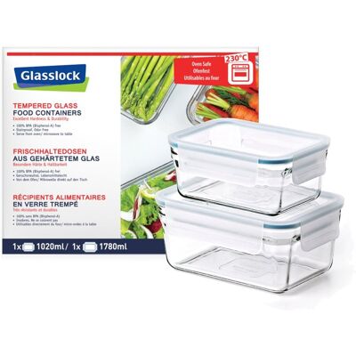 Glasslock Oven Safe - Lote De 2 Recipientes Rectangulares De 1l Y 1.8l En Vidrio Templado Aptos Horno Glasslock Oven Safe - Lote De 2 Recipientes Rectangulares De 1l Y 1.8l En Vidrio Templado Aptos Horno